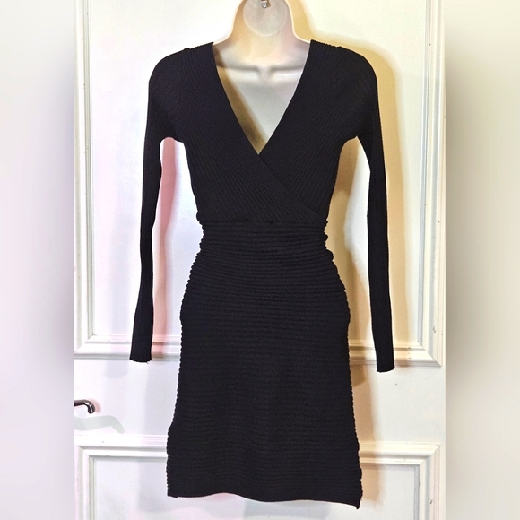 Windsor Black Ribbed Knit Long Sleeve Mini Dress, Small - Picture 2 of 14